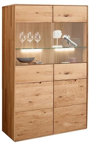 G + K MÖBEL WZ-0663 Highboard - 100 x 145 cm - 2 Türen - Glas - Wildeiche massiv geölt
