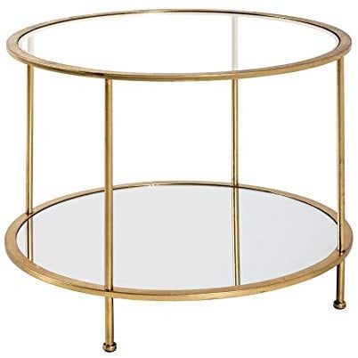 HAKU Möbel Beistelltisch Gold, Metall, Sicherheitsglas, Spiegel - Maße: H 45 cm x Ø 60 cm, Style: Art Deco