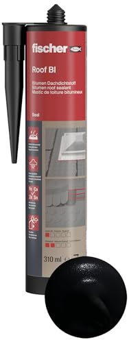 fischer Roof BI (DD) Dachdichtstoff, Bitumen Dichtmasse für Dachbahnen und Dachpappe, haftet ohne Grundierung, wetterfest und nicht korrosiv, schwarz, 310 ml