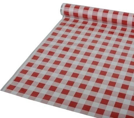 PAPSTAR Tischdecke, Folie 50 m x 80 cm rot Karo (6 x 1 = 6 Rolle)