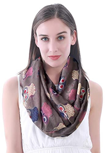 Lina & Lily Damen Loop Schal Schlauchschal mit Eulen-Print (Grau)