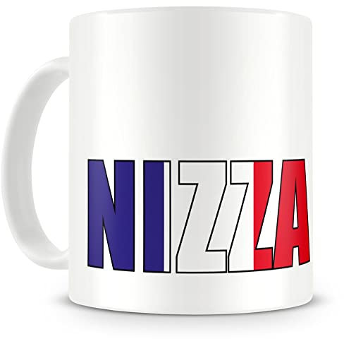 Samunshi® Nizza Tasse für Kaffe oder Tee Geschenk für Frankreich Fans Kaffeetasse Kaffeepot Teetasse Lustige Tassen zum Geburtstag France weiß Keramik 300ml 300ml weiß
