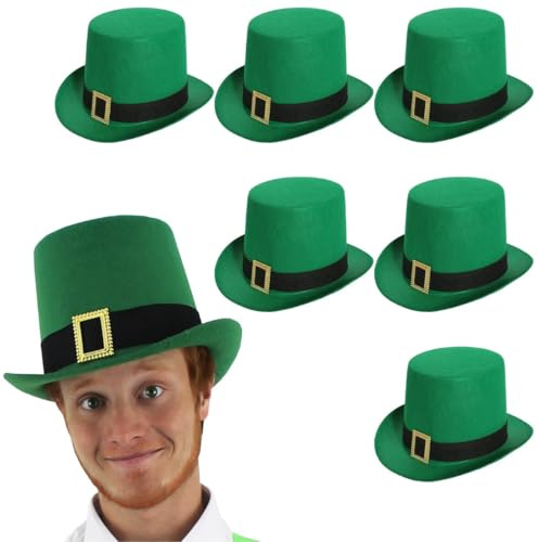Adults Irish Top Hat - Pack of 12 - Green Top Hat With Buckle Detail - Leprechaun St Patricks Day Ireland Fancy Dress Costume Accessory