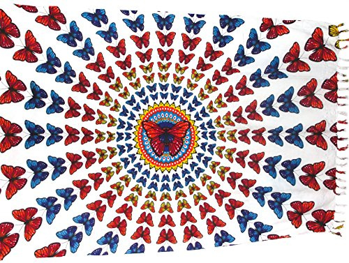 SAWA Sarong Pareo Mandala Schmetterling Weiss Wickelrock Strandtuch Tuch Wickelkleid