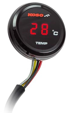 Coin Thermometer Koso rote Anzeige universal | Messbereich 0 bis 120 °C, 32 bis 248 °F, Displayeinheit 1 °C/1 °F, Temperaturwarnung, OEM BA067R10