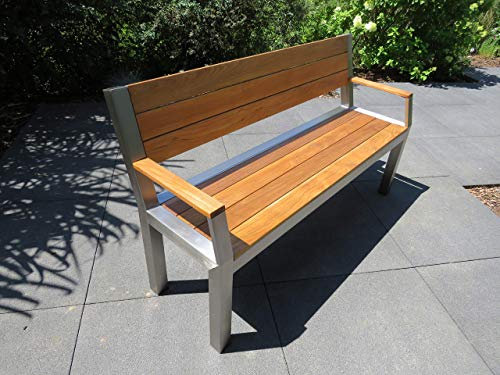 Teak-Edelstahl Gartenbank Bank Edelstahlbank Holzbank 1,6m