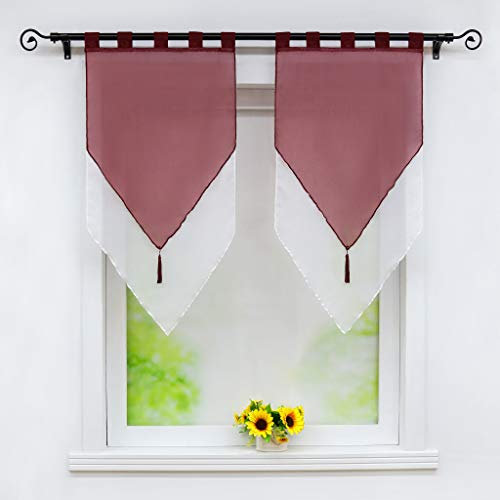 Joyswahl Scheibengardine Voile Bistrogardinen mit Quaste Panneaux, Zweifarbig »Lydia« Doppelschicht Kurzstore mit Schlaufen BxH 60x90cm Winerot/Weiß 2 Stück