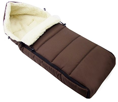 BAMBINIWELT Fußsack aus Lammwolle 108 cm – Winterfußsack für Kinderwagen, Buggy – universell passend, warm, waschbar & wasserabweisend – liniert (braun)