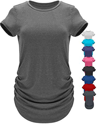 GO HEAVY Damen Multifunktions Fitness Sport T-Shirt Kurzarm Yoga Gym Sportshirt Crew-Neck Atmungsaktiv Grau M