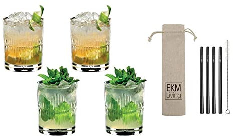 Riedel Mixing Rum Vorteilsset 5515/52 S5 + Gratis 4er Set EKM Living Edelstahl Trinkhalme Schwarz