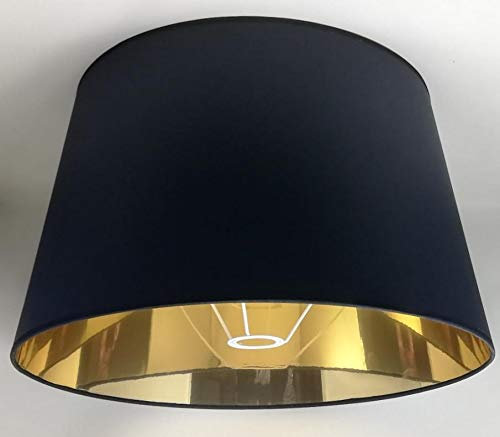 Kegelförmiger Lampenschirm, Schwarzer Stoff mit Goldenem Futter, Handgefertigtes Produkt, für Tischlampe, Stehlampe (Schwarz, 50x40x30)