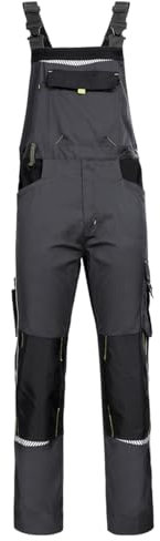 Prisma Arbeitshosen Männer Latzhose Herren Arbeitshose Mit Stretch, 2 Seitentaschen, 2 Gesäßtaschen, Brusttasche Mit Patte, Cargotasche, Verstärkte Knie, Elastische Taille Grau Spandex 46