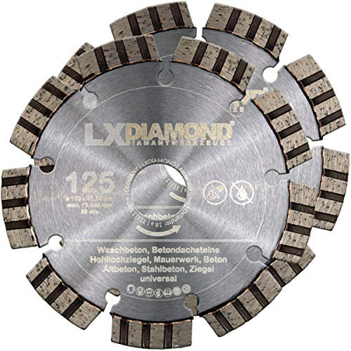 LXDIAMOND 2x Diamant-Trennscheibe Ø 125mm x 22,23mm PREMIUM Turbo Beton Stein Mauerwerk passend für Diamantfräse Schlitzfräse Mauernutfräse Mauerschlitzfräse Wandfräse Diamantscheibe 125mm