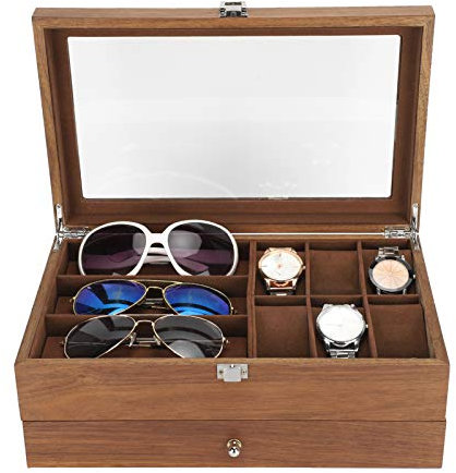 Uhrenbox mit Glasdeckel, 3 Holz Eyewear Sonnenbrillen Aufbewahrungsbox, Doppelschicht Retro Brille Uhr Aufbewahrungsbox Vitrine Schmuck Organizer Verpackung, Organizer & Vitrine Schmucketui
