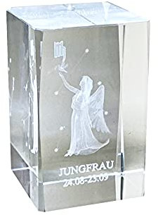 Jungfrau 3D Glas Kristall Quader XL Sternzeichen im Hochformat - von WWW.Vienna-Fashion.at - Wien Österreich Austria - Setzkasten Deko Vitrine (Jungfrau)