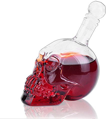 cigemay Skull Liquor Decanter, 550ml Innovative Heat and Cold Resistance Glass Red Wine Decanter, High Borosilicate Glass Skull Head Decanter Bottle for KTV Bar Party Wiskey Vodka Beer