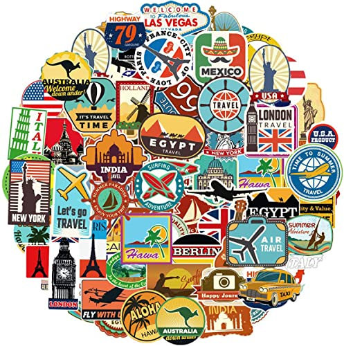Ausikou Reisekarten Aufkleber Sticker Set 100 Stücke, Vintage Etiketten Vinyl Aufkleber für Laptop Helm Motorrad Skateboard Auto Fahrrad, Graffiti Sticker
