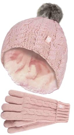 Heat Holders - Mädchen WinterMütze Bommel Pompom und Handschuhe Set