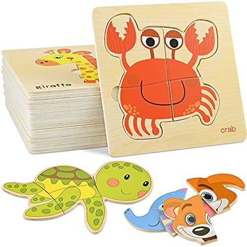GOLDGE Puzzle 2 Años Juguetes Educativos Montessori, Juguetes Niños de Madera 16 PCS y Regalo Niño 1, 2, 3, 4, 5 Años Conocer Animales, Brinquedos Bebe, Rompecabezas Infantiles Didácticos Preescola