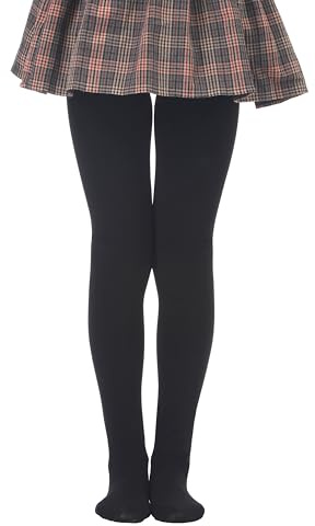 EVERSWE Girls' Winter Fleece Lined Tights, Girls' Thick Microfiber Tights (11-13 Years, Black)