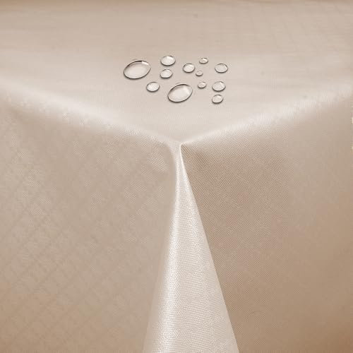Wachstuch Wachstischdecke Tischdecke Größe wählbar Diamant Beige Eckig 120 x 180 cm abwaschbare Gartentischdecke