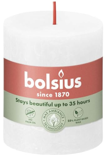 BOLSIUS Stumpenkerze Wolkenweiß Ø68 mm - Höhe 8 cm - Weiß - 35 Brennstunden