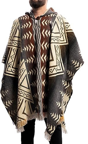 Gamboa Premium Poncho Uomo Alpaca Cappotto Giacca Leggero Poncho Coperta Autunno Inverno Prodotto nell'Ecuador
