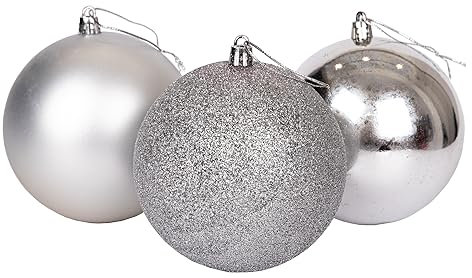 10cm/6Pcs Christmas Baubles Shatterproof Silver, Christmas Tree Decorations Ball Ornaments Balls Xmas Hanging Decorations Holiday Decor - Shiny,Matte,Glitter