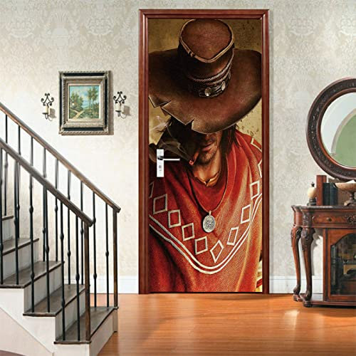 3D Tür Wandaufkleber Vintage & Cowboy Fototapete Türfolie Poster Tapete Meer Aufkleber DIY Selbstklebende Wandbild PVC Wasserdichte Tapete B77 x H200cm