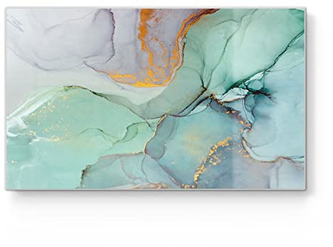 DEQORI Frühstücksbrett Glas | klein 23x14 cm | Motiv Zerlaufene Wasserfarbe | Design Schneidebrett für Küche | Frühstücksbrettchen antibakteriell & rutschfest | Glasplatte & Servierplatte