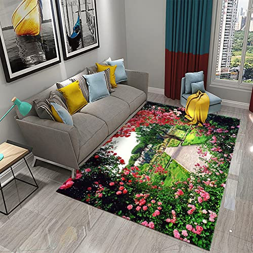NEVRAH Grüner 3D-Garten-Thema-Teppich Wohnzimmer Schlafzimmer Bad Antirutschmatte Fußmatte