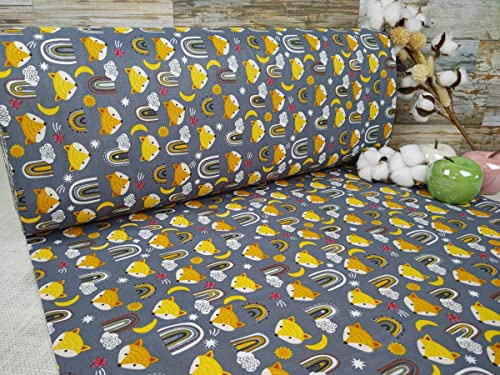240 x 50cm Extrabreit Popeline Baumwolle Stoff 100% Baumwollstoff Stoffe Bastelstoff ÖKO-TEX Ranforce Kinderstoffe Baumwollstoffe Kinder Tier Motiven Babystoffe Fuchs (50cm, Dunkelbraun)