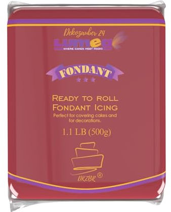 Dekozauber24 Premium Fondant, 500g, kirschrot, Rollfondant, in 17 Farben, weich und biegsam, essbar, Tortendeko Kuchen Deko