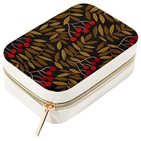 DJROW Necklace Jewellery Organise Storage Display Case Box Tray Colorful Fall Linocut Rowan Tree Foliage And Berries Stackable Tray For Bracelets, Earrings and Anklets