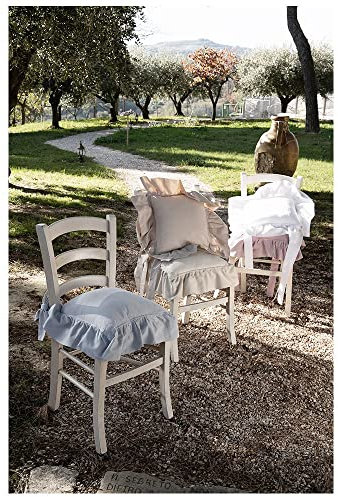 L'ATELIER 17 2er-Set Küchenstuhlkissen mit Schnürung, Essentiel Stuhlhusse einfarbig mit Volant, Shabby Chic 40x40 cm 6 Varianten BIANCO