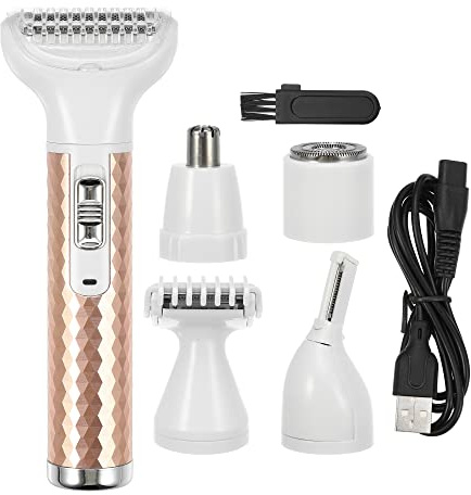 VOCOSTE Elektrorasierer Für Damen 5 In 1 Pink 1 Stück Für Körperbehaarung | Material: ABS, Metall, Größe: 14,2x5cm, Kabelladung, Für Gesicht, Arme, Beine, Achselhöhlen, Bikini