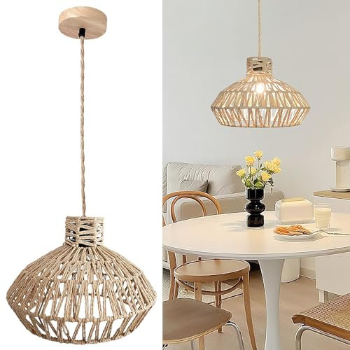 YNDD 2 Stücke Pendelleuchte Rattan, Boho Vintage Hängelampe, Rustikal Retro Hängeleuchte Geflochten Esstisch Pendellampe E27 Esszimmerlampe Hängend für Esszimmer Wohnzimmer Esszimmer Flur Küche Ø 30cm