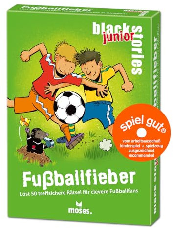 moses. Black Stories Junior Fußballfieber - 50 treffsichere Rätsel für clevere Fußballfans, Das Rätsel Kartenspiel Zwei Spielvarianten, Rätselspiel für Kinder ab 8 Jahren