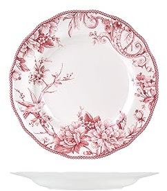 H&H Primrose Set 6 Piatti Piani, in Porcellana, Rosso e Bianco, 27.5cm, Stile Inglese