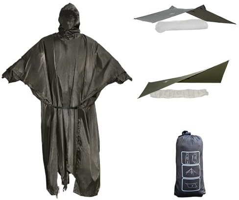 onewind Regen Poncho für Männer und Frauen, Leichte Wasserdichte Regenmantel Wärmekragen und Polsterriemen for Camping, Hiking, Wandern, OD Green