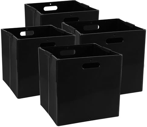 Eudokky 4 Pack Foldable Cube Storage Box, Plastic Storage Cube with Handle, 33 x 30.3 x 33 cm