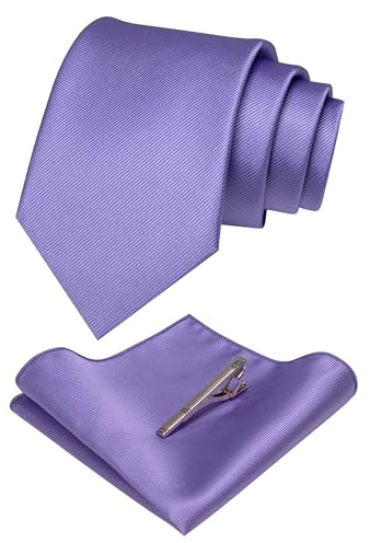 RBOCOTT Lavender Tie Necktie and Pocket Square, Hankerchief and Tie Bar Clip Sets for Men(69)