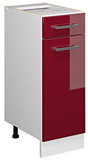 Vicco Meuble Bas Universel R-Line, Rouge Bordeaux Haute Brillance/Blanc, 30 cm avec tiroir, sans Plan de Travail