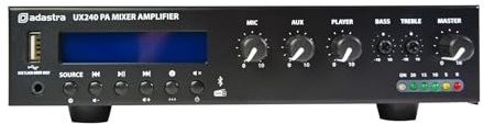 Adastra | UX Series Compact 100V Mixer-Amplifier with 240W of True Output Power Full Audio playback Though Multimedia Player Dab+ Bluetooth