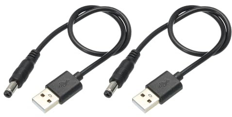 sourcing map USB to DC Power Cable 0.3 M USB to DC 5.5mm x 2.1mm 5v Power Cord Black for Mini Fan Camera Mobile Phone Tablet Devices 2 Pcs