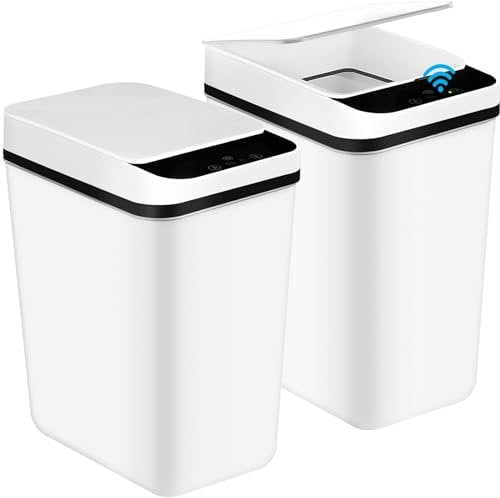 2Pack Automatic Bathroom Trash Can, 3.1Gallon Touchless Motion Sensor Small Garbage Can with Lid Smart Electric Narrow Waterproof Garbage Bin for Bedroom Office Kitchen (White)