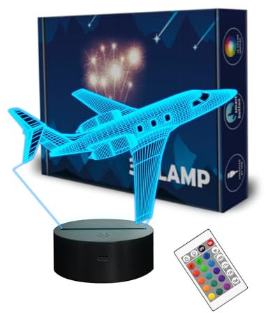 Flugzeug Geschenke für Jungen, Flugzeug Nachtlicht 3D Illusion Lampe, 16 Farben ändern mit Fernbedienung Weihnachten Schreibtischlampen für Mädchen Zimmerdekor Pilot Büro Raumdekoration(Flugzeug)