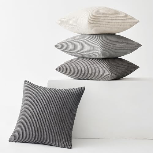 Slozzi 4er Set Kordsamt Kissenbezug 45x45 Kissenbezüge Dunkelgrau Serie | Kissenhülle Sofakissen Dekokissenbezug Couchkissen Weich für Sofa Schlafzimmer Wohnzimmer Büro