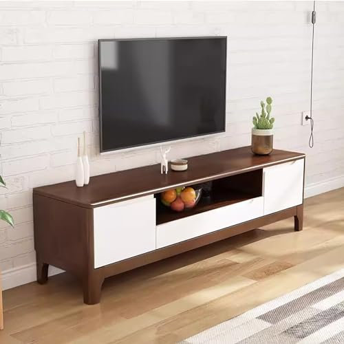 WOLWES Meuble TV Bois Meuble Tele avec Tiroirs, Banc TV 120 Cm, Meuble Television Table TV pour Salon, Chambre, Entrée, Bureau (Color : White+Brown, Size : 120cm)