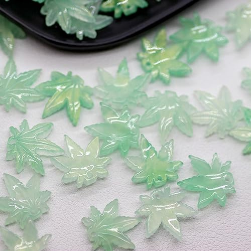 100 cuentas colgantes de hoja de arce, cuentas de cristal de Murano para manualidades, pulseras, collares, aretes, joyería (verde, 14 x 13 mm)